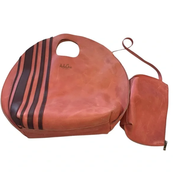Ada Chic Ola Circular Heather Tote with Cocoa Leather Piping